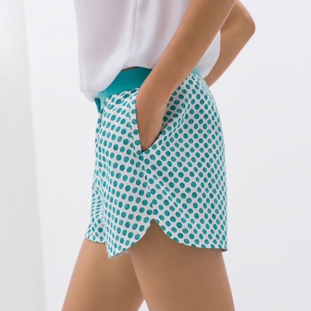 Zara basic Green Polka Dot shorts